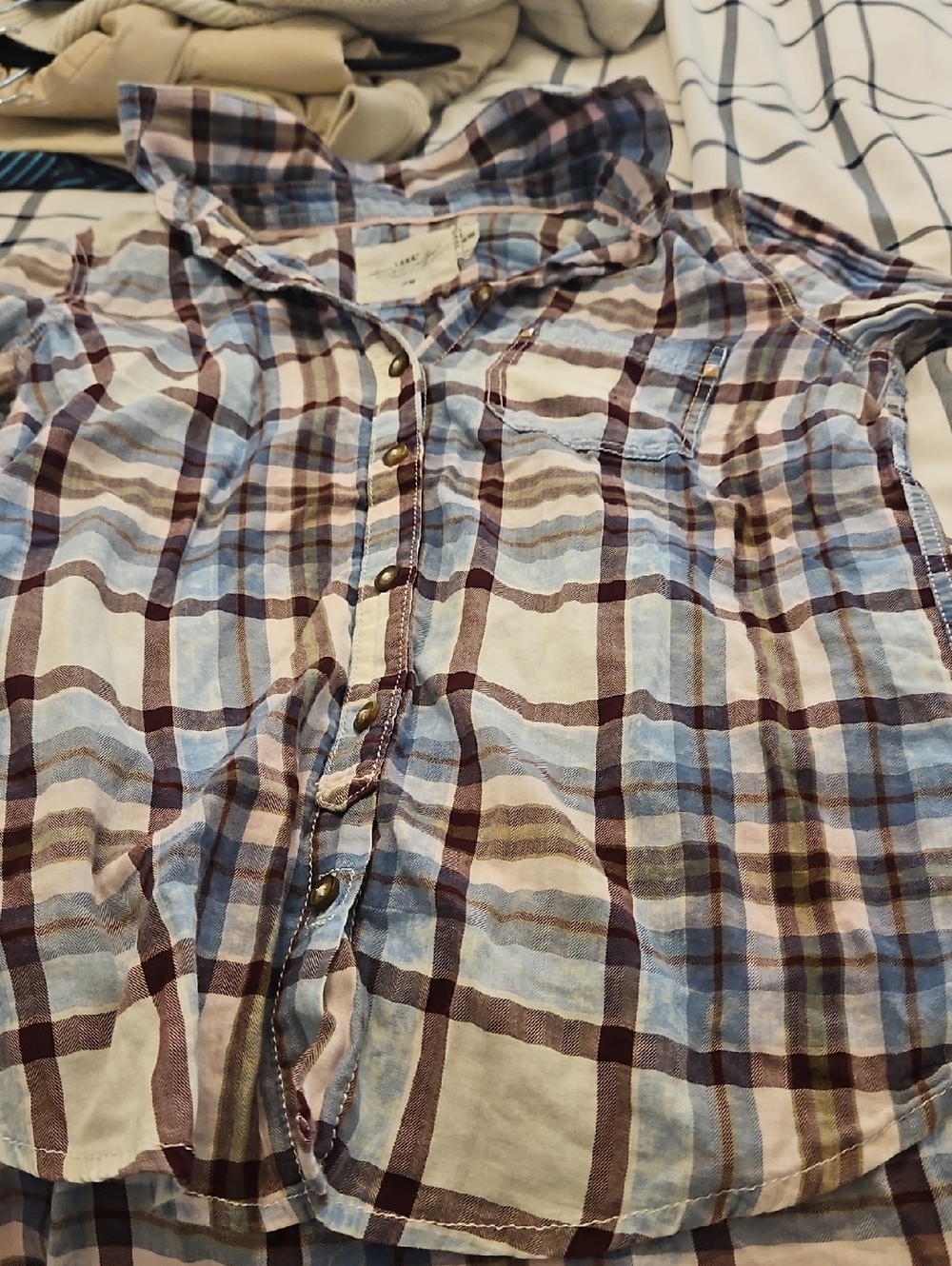 H&M Light Blue and Brown Plaid Button-Up Shirt